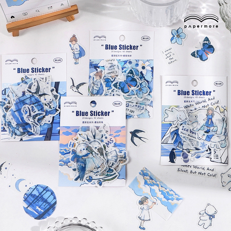 Set 40 miếng sticker nhiều mẫu Blue color xinh xắn trang trí sổ ...
