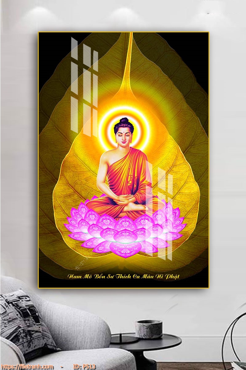 Tranh canvas treo phòng khách - tranh đức phật từ bi ngự đài sen
