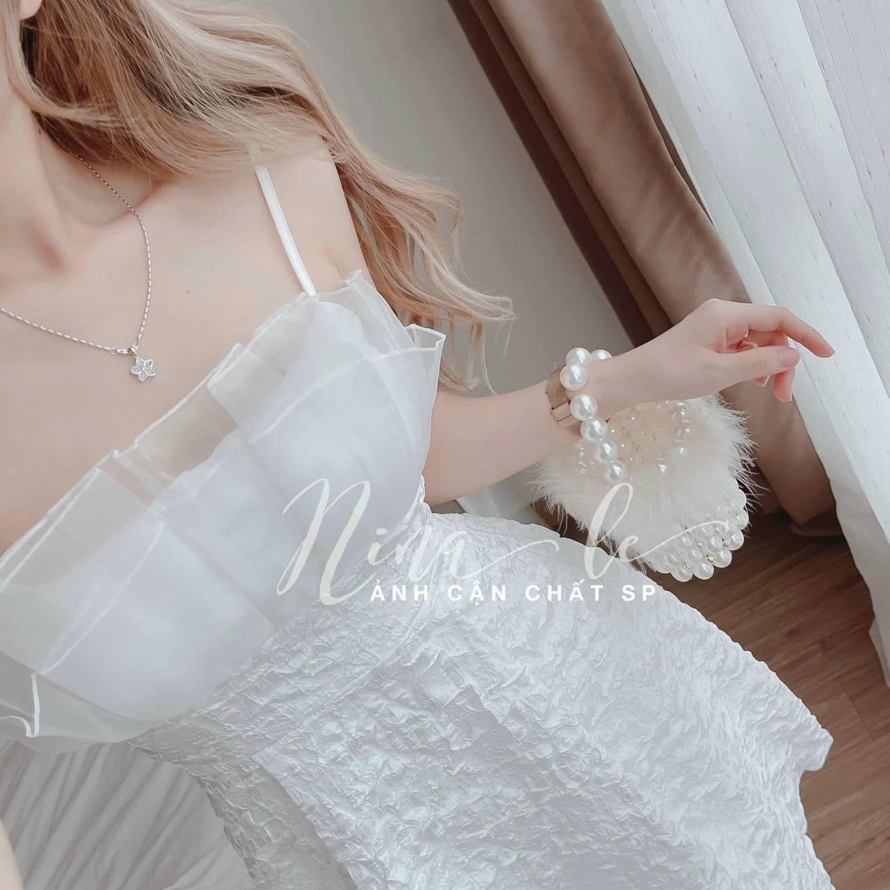 Đầm Xốp 2 Dây Phối Voan Kiến