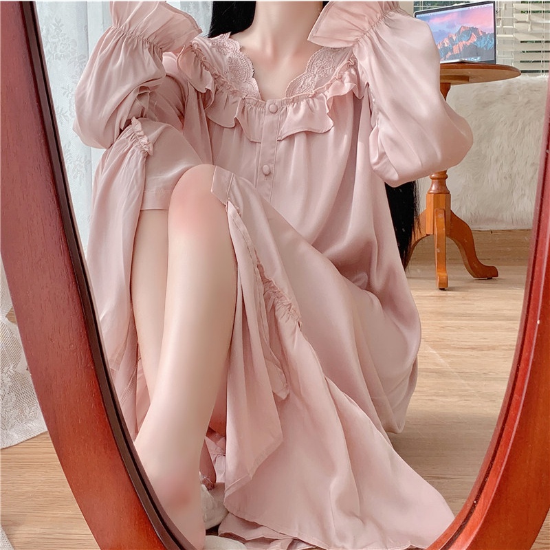 Váy ngủ lụa phối ren quảng châu tiểu thư
