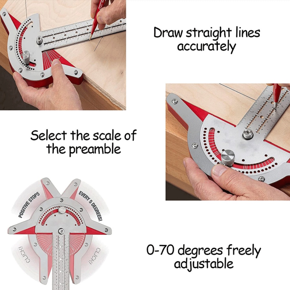 Adjustable Two-Arm Angle Measuring Ruler for Woodworking / Engineering / School / Office Use