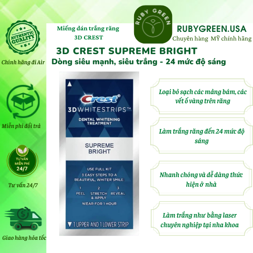 Set Miếng dán trắng răng Crest 3D White Professional Effects, Supreme Bright