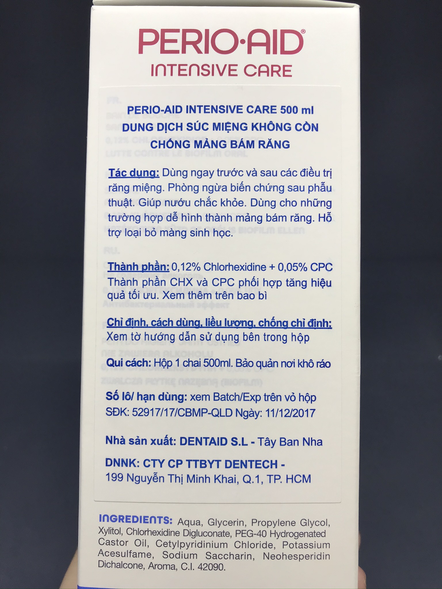 Nước súc miệng sát khuẩn PERIO AID INTENSIVE CARE 500ML [dvcareshop]