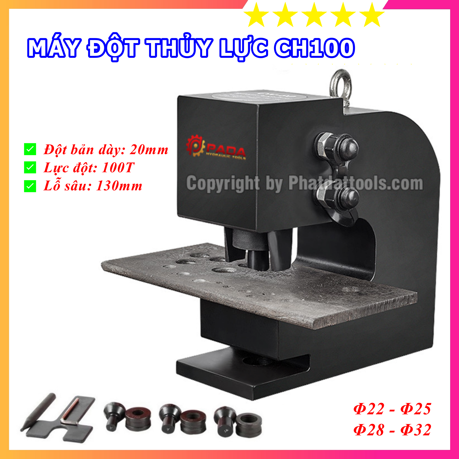 Máy đột thủy lực ch100 - đột bản dày 20mm - nhanh, mạnh, chính xác - bảo hành toàn quốc 6 tháng