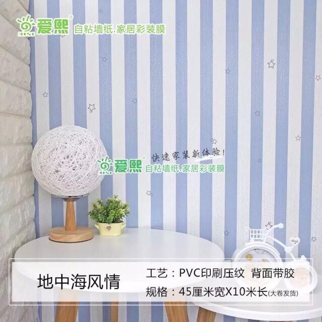 Giấy Dán Tường Sẵn Keo Dọc Xanh Sao (10m x 45cm)
