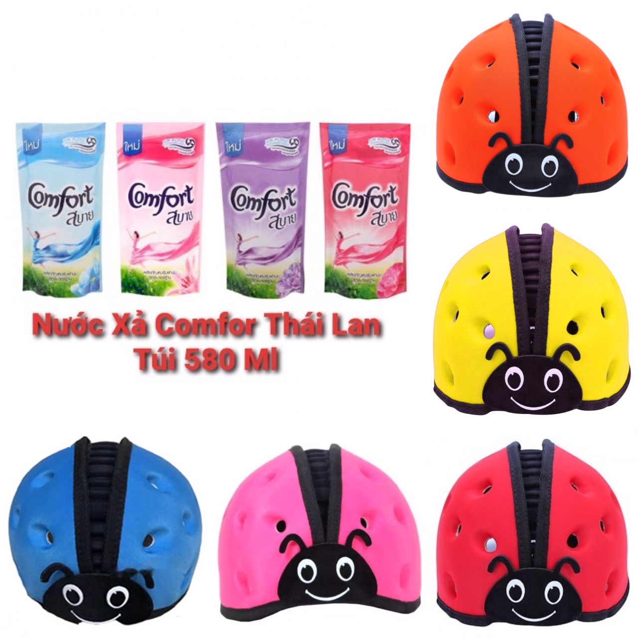 <<Tặng Comfor 580ml >>Mũ Bảo Hiểm Cho Bé Hình Con Bọ 1-5 Tuổi