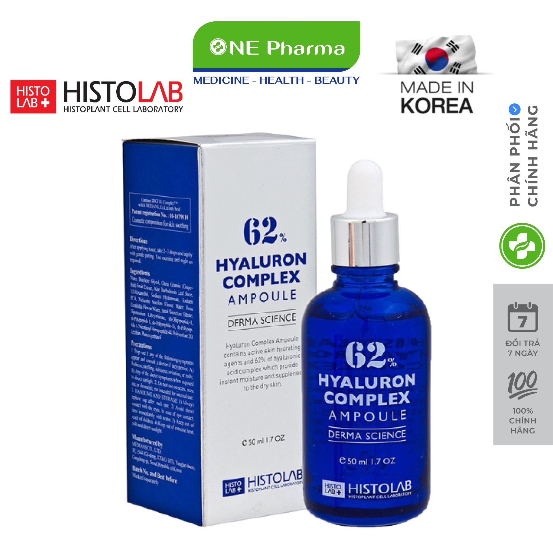 Serum cấp ẩm, phục hồi da histolab 62% hyaluron complex 50ml