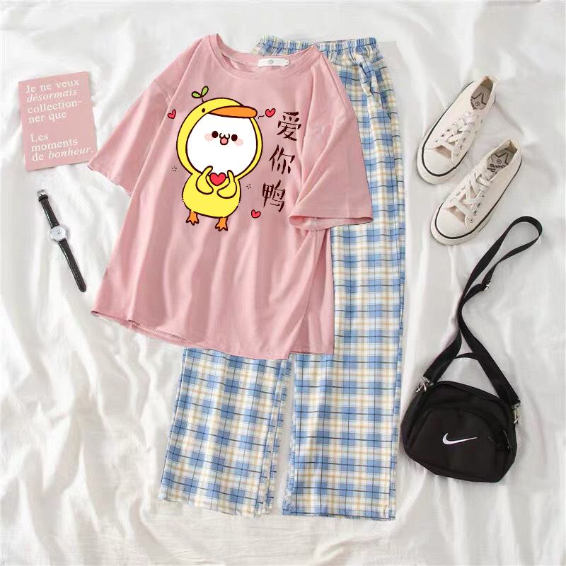 [SALE] SÉT ÁO VỊT VÀNG TÌNH YÊU KÈM QUẦN KẺ
