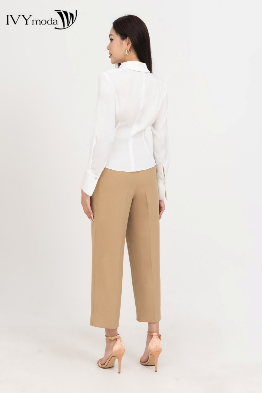[10.10 -12.10 | VOUCHER 10% ĐƠN 499K] Áo sơ mi lụa cổ V kèm nơ eo IVY moda MS 17B9512