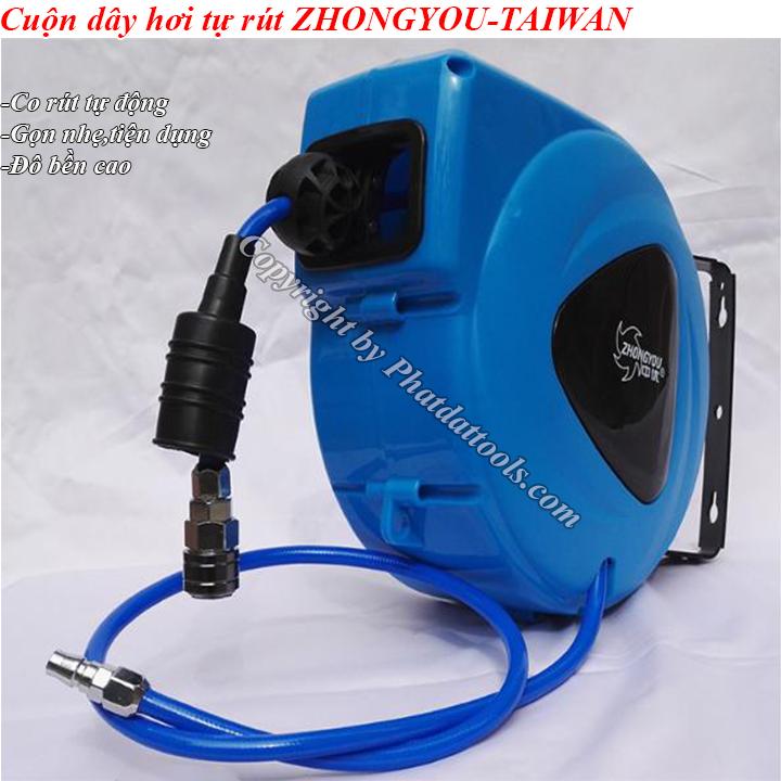 Cuộn dây hơi khí nén tự rút Đài Loan kích thước 6.5mm-10mm-15m