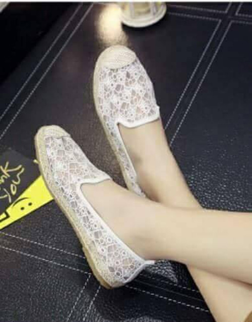 Giày lười nữ - vải ren đế cao 2p