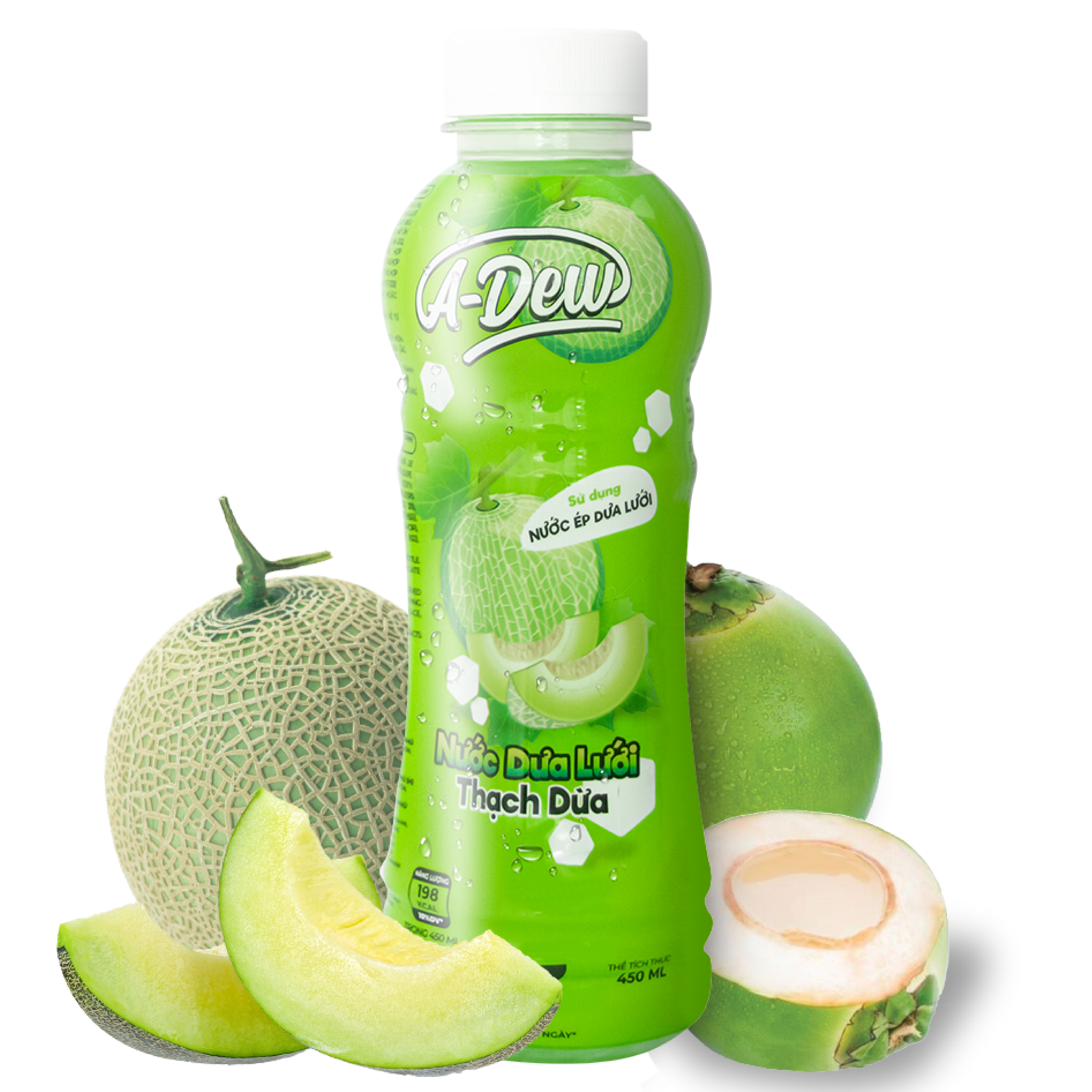 Nước Dưa Lưới Thạch Dừa A-Dew Chai 450ml - Thùng 24 Chai