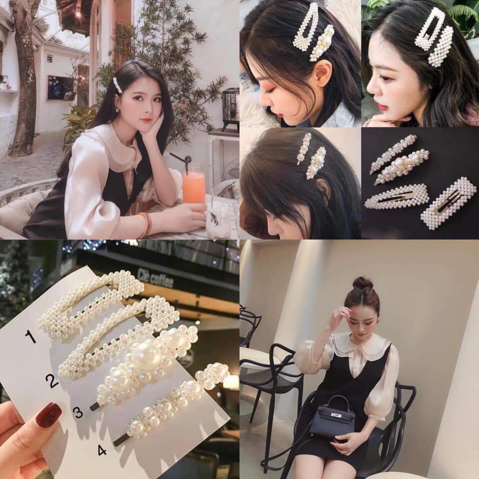 Set kẹp tóc 4 món Hàn Quốc, Kẹp toc Ngoc Trai
