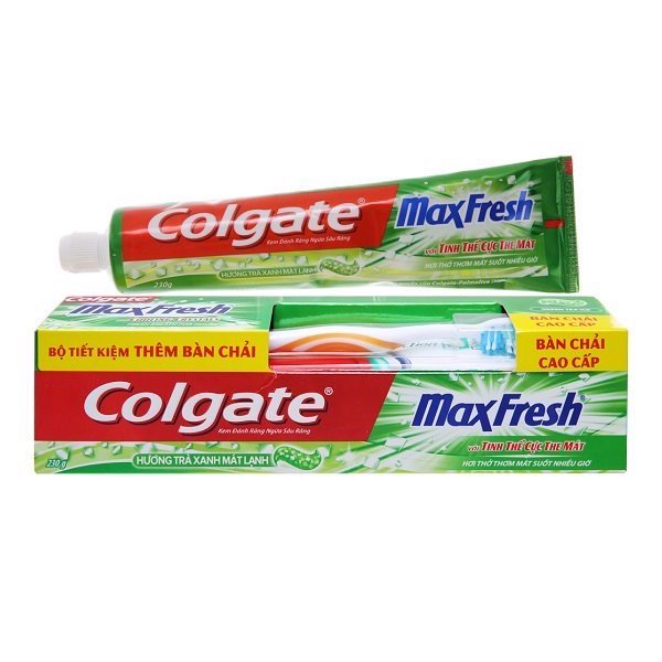 [HCM]Colgate maxfresh 230g (tặng bàn chải )hương trà xanh & Bạc hà
