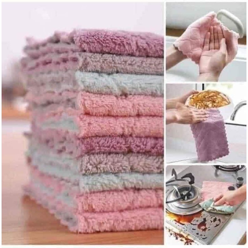 [HCM]Combo 10 khăn lau đa năng hai mặt nhà bếp(lau bếpbát đĩabàn ghế..)
