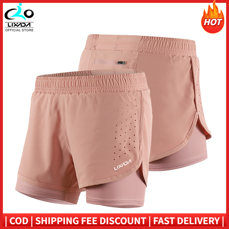 Lixada Women 2-in-1 Running Shorts Quick Drying Breathable Active Training Exercise Jogging Cycling Shorts with Longer Liner