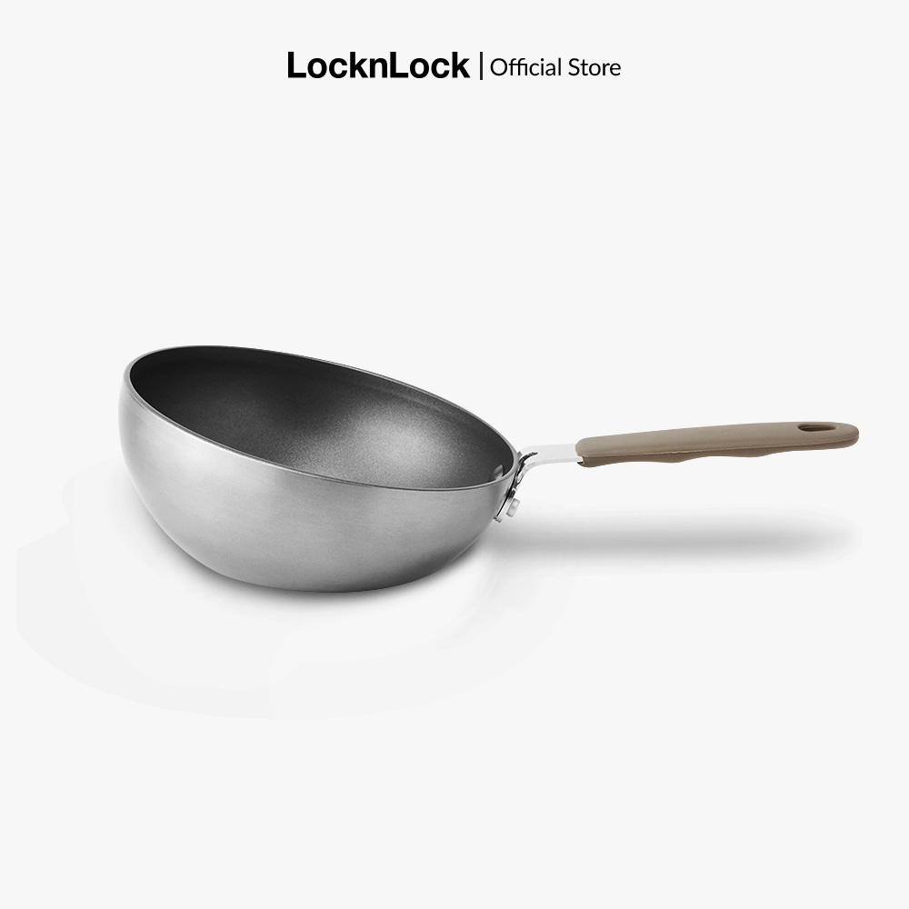 Chảo chống dính sâu lòng Wok Lock&Lock Handycook 15.5cm LHD1165 - 1 tay cầm - Màu xám - Hàng chính hãng