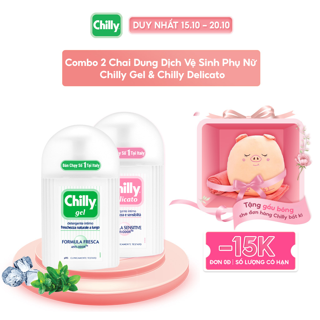 Combo 2 Chai Dung Dịch Vệ Sinh Phụ Nữ Chilly Gel & Chilly DelicatoTươi Mát