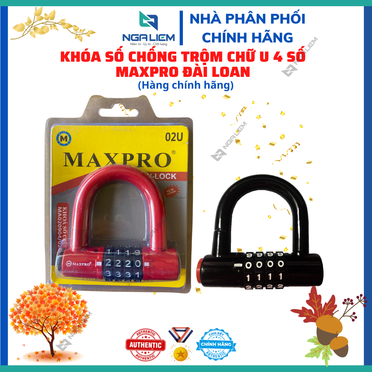 Khóa số chống trộm chữ U 4 số cài mật mã an toàn hiệu MAXPRO Đài Loan