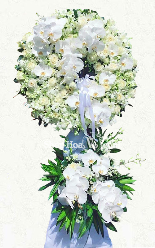 VÒNG HOA CHIA BUỒN 2 TÂNG [KÈM BANNER THÔNG ĐIỆP]