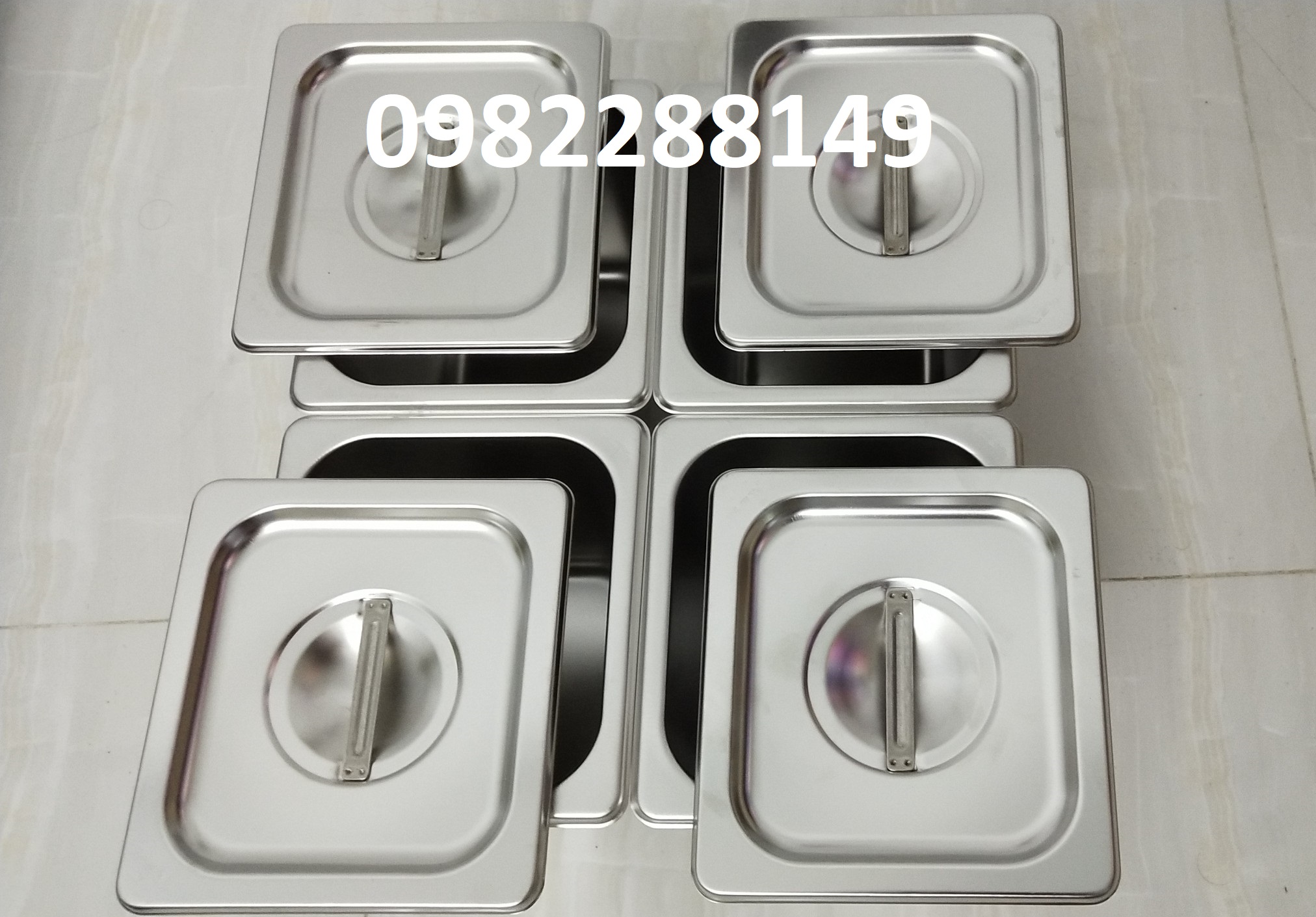 Combo 4 bộ khay inox gn 1/6 cao 15cm đựng thạch trà sữa,topping...có nắp