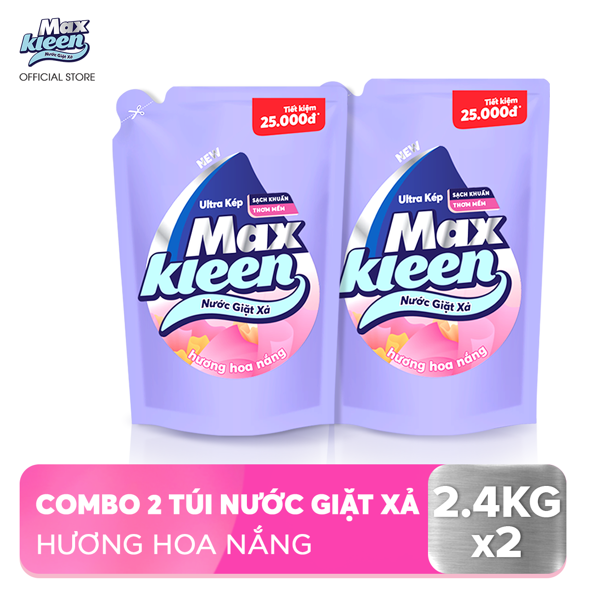 Combo 2 Túi Nước Giặt Xả Maxkleen Hương Hoa Nắng