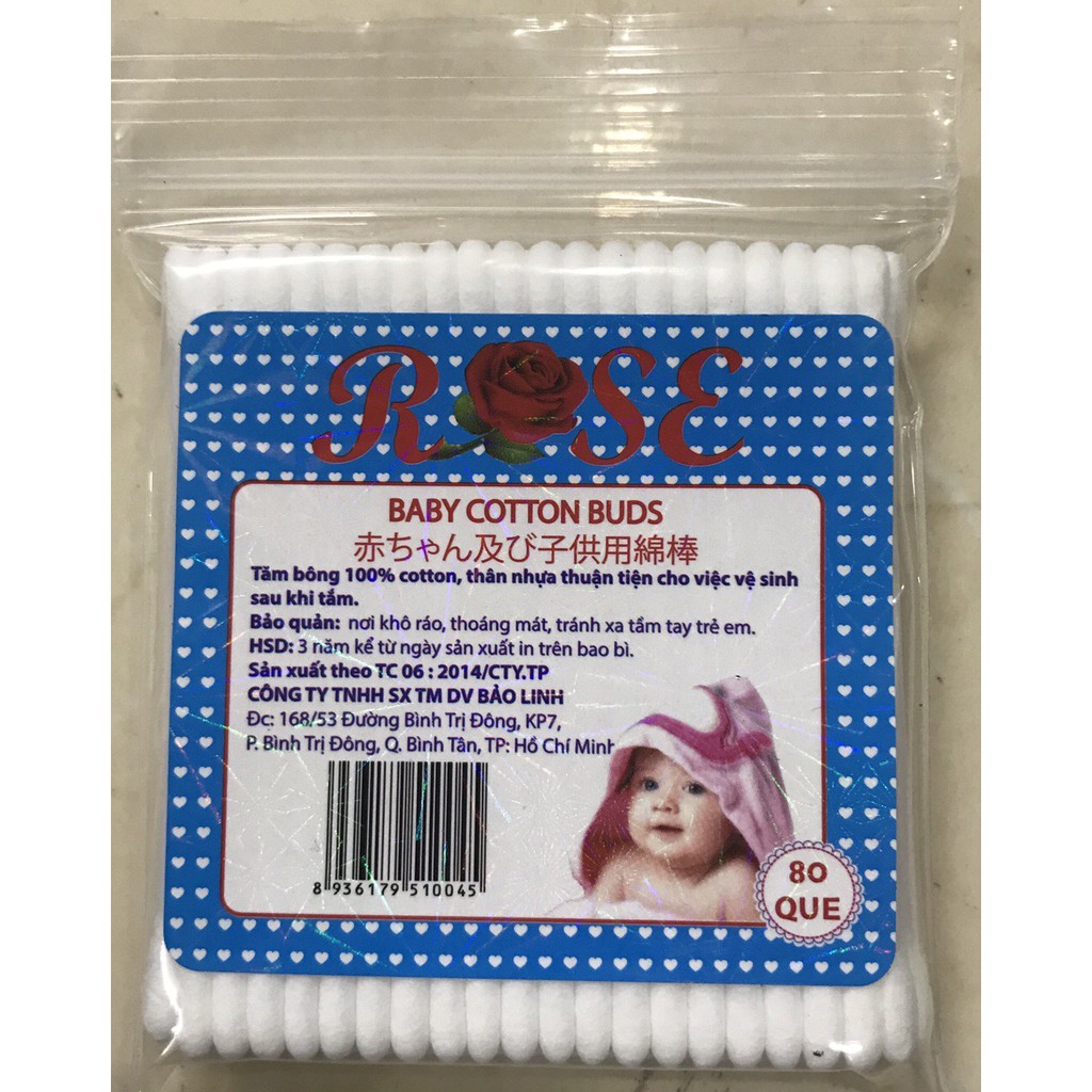 Lốc bông ráy tai trẻ em 12 bịch rose