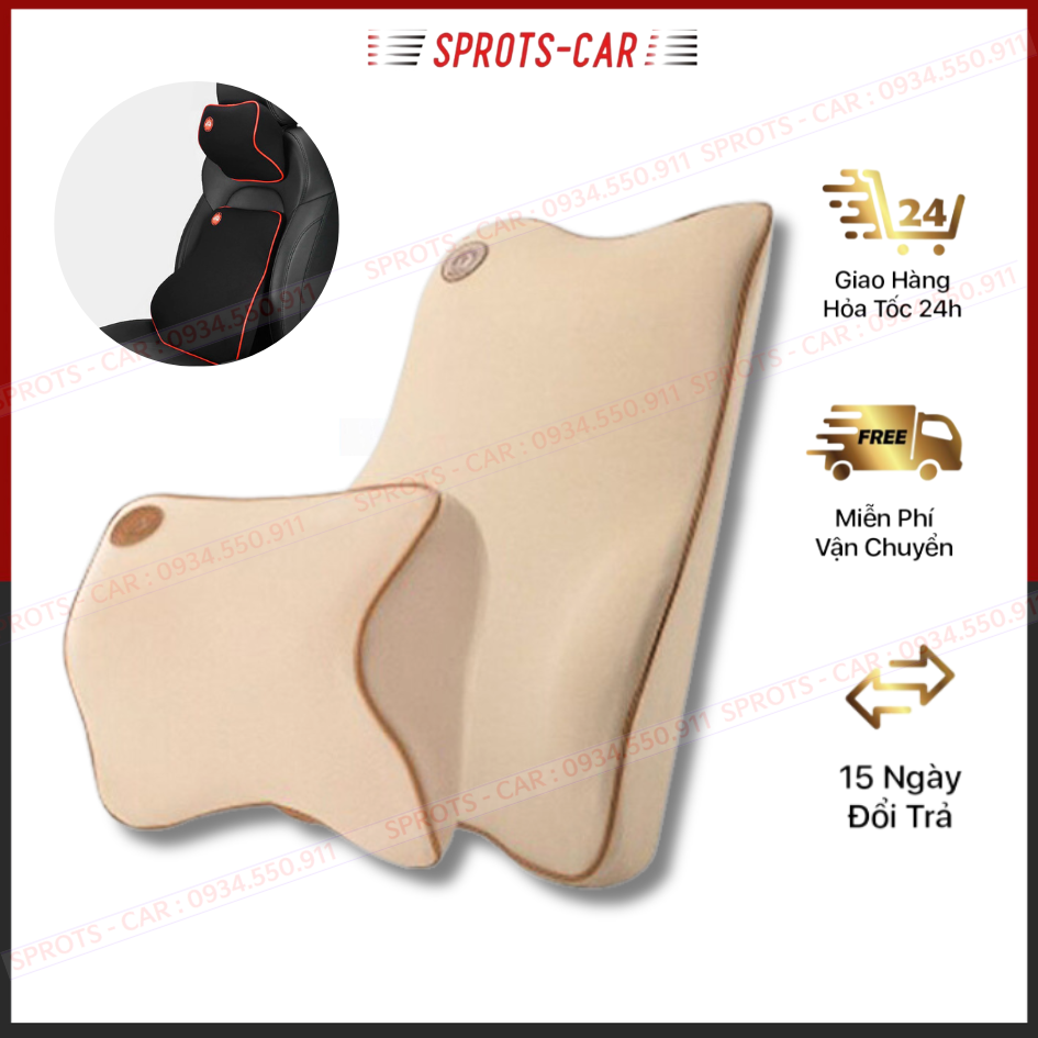 Cả bộ gối cao su non tựa cổ và dựa lưng chống nóng thoáng khí cao cấp