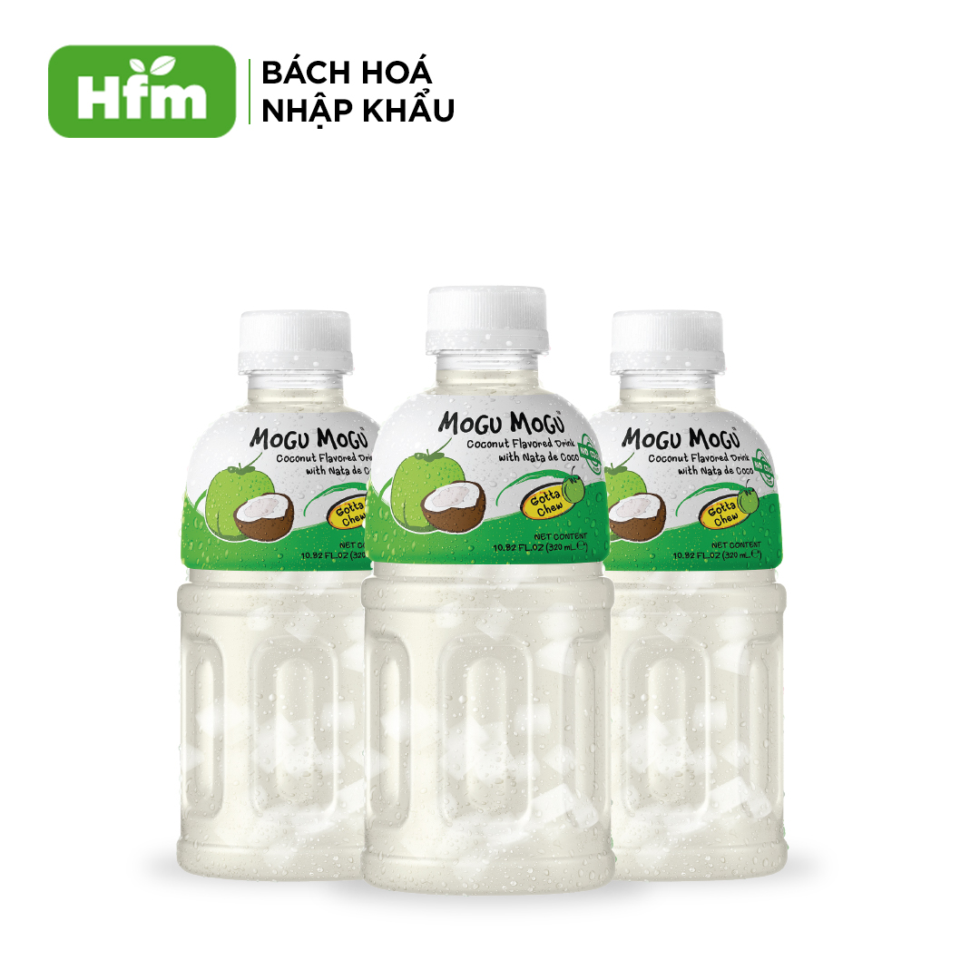 Nước uống Mogu Mogu vị Dừa với Thạch Dừa 320ml x3 chai tươi mát, thạch dừa mềm dai, đậm vị ngọt từ trái cây tươi