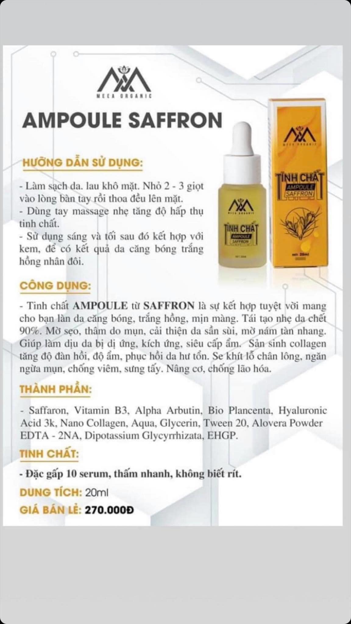 TINH CHẤT AMPOULE SAFFRON COLLAGEN CÁ HỒI