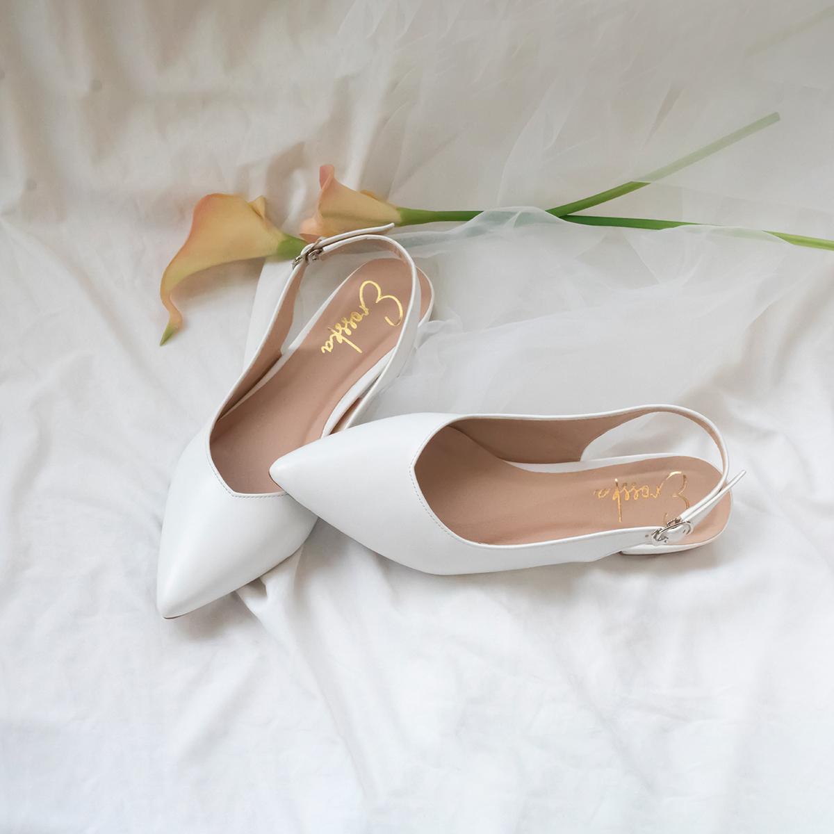 Giày nữ, giày cao gót slingback mũi nhọn cao 2cm thời trang kiểu dáng basic - EL001 (WH)