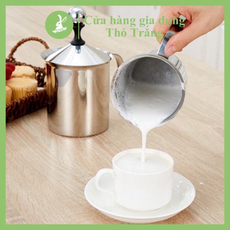 Ca đánh sữa lạnh latte, ca tạo bọt sữa cầm tay inox 2 lớp