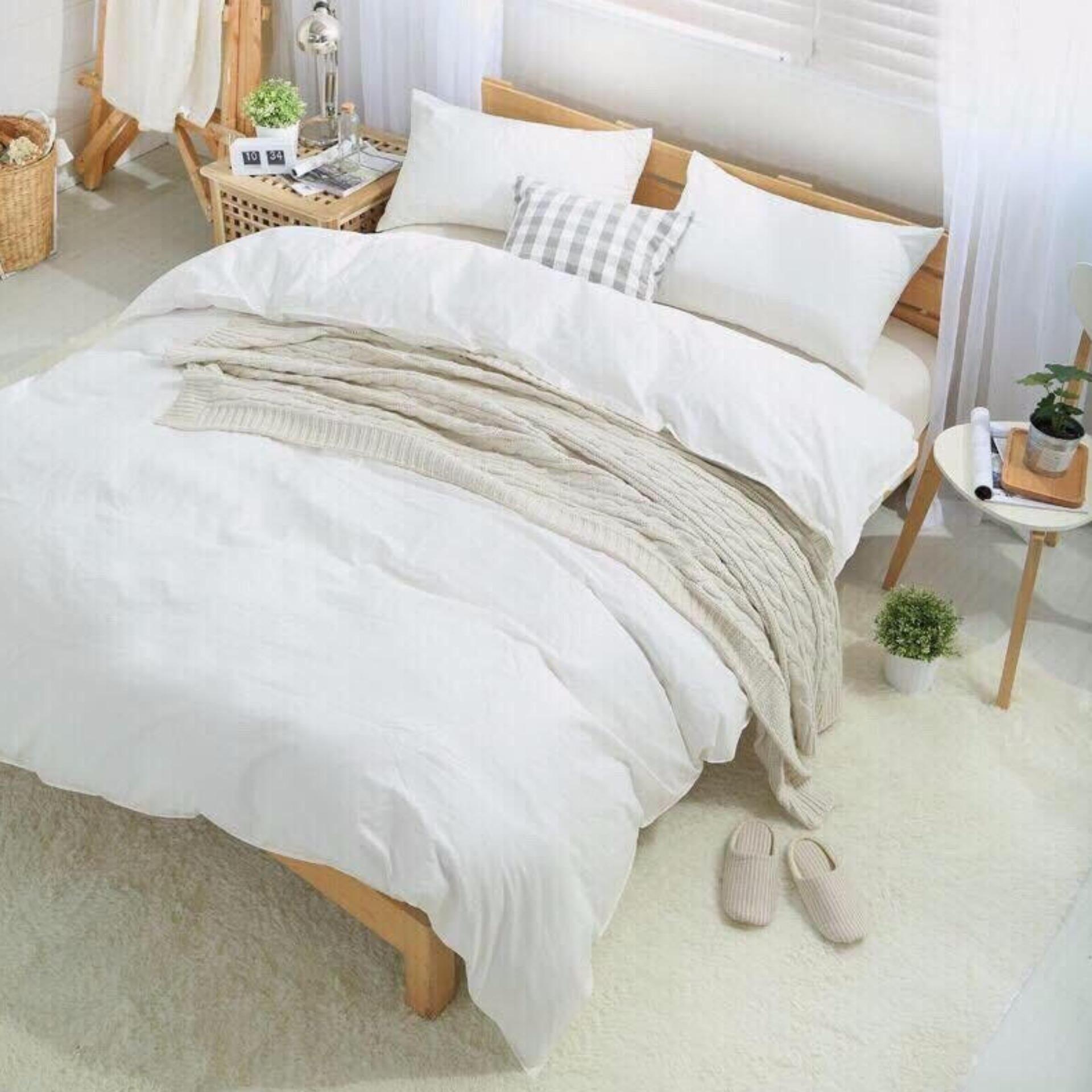 [Miễn phí vận chuyển] Bộ chăn ga gối basic trắng bo chun đủ kích thước.