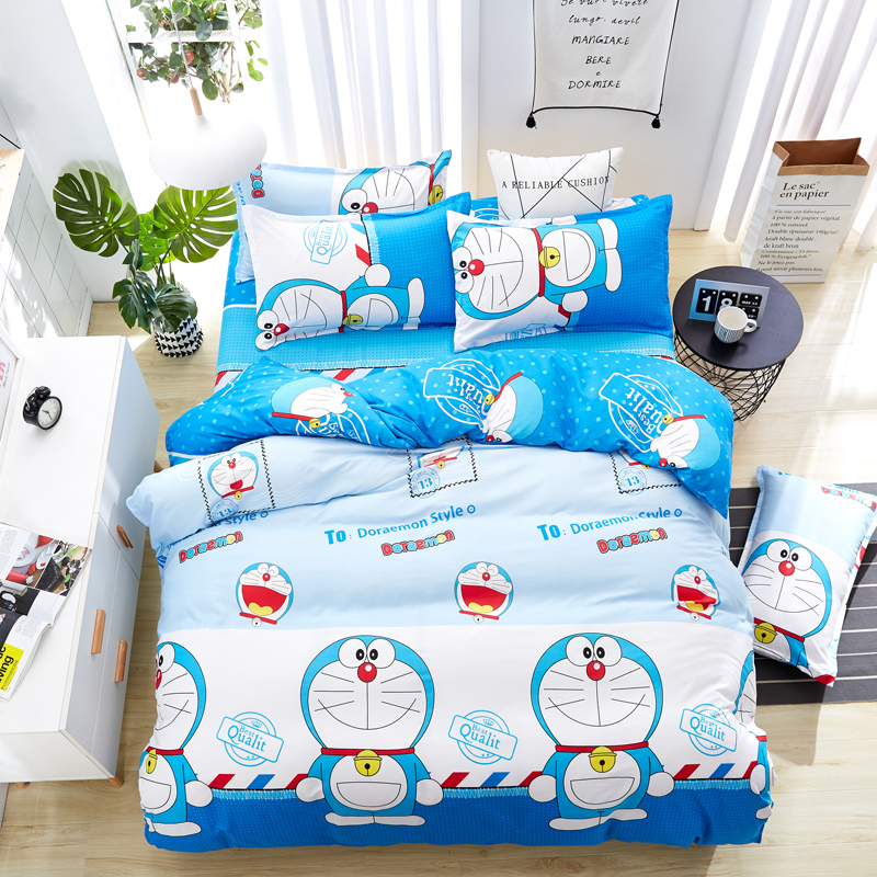 Bộ Ga Gối Cotton Poly Mẫu DORAEMON TEM THƯ siêu cute
