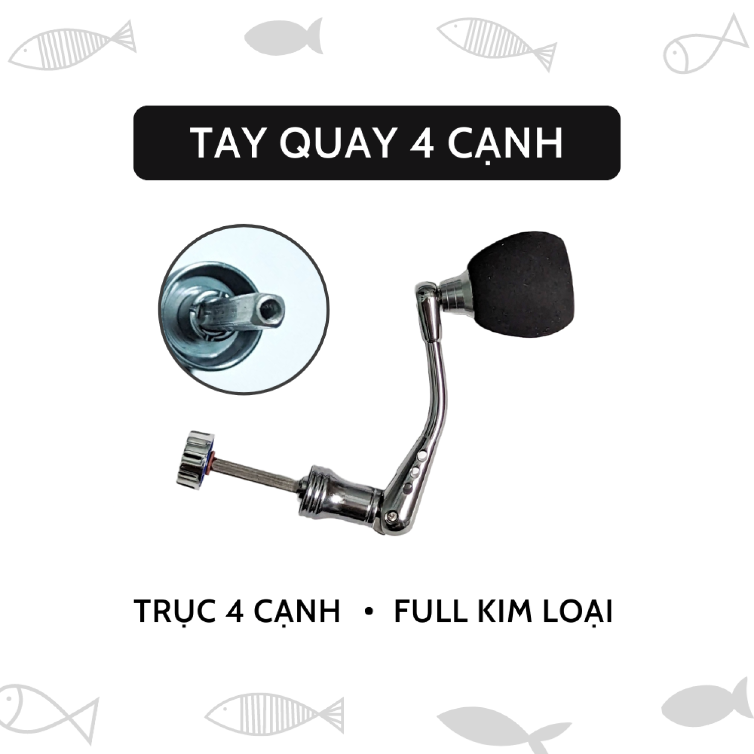 Tay Quay Máy Câu 4 Cạnh Full Kim Loại, Phù Hợp Các Dòng Máy Shimano