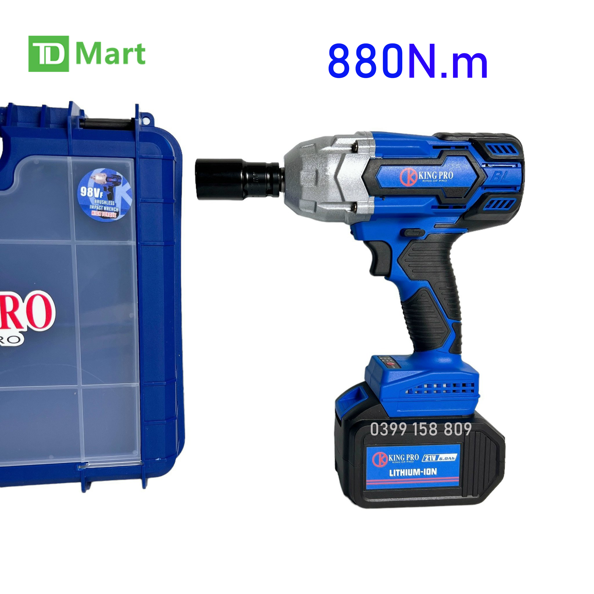 Máy Siết Bulong KingPro 21V, Không Chổi Than Lực Siết 880Nm Mạnh Mẽ, 2 Pin 15 Cell