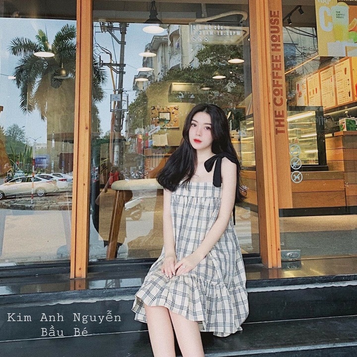 Đầm Bầu Caro Đuôi Cá