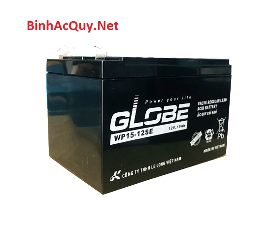 BÌNH ẮC QUY WP15-12SE (12V - 15Ah ) - GLOBE cho xe đạp điện, xe máy điện