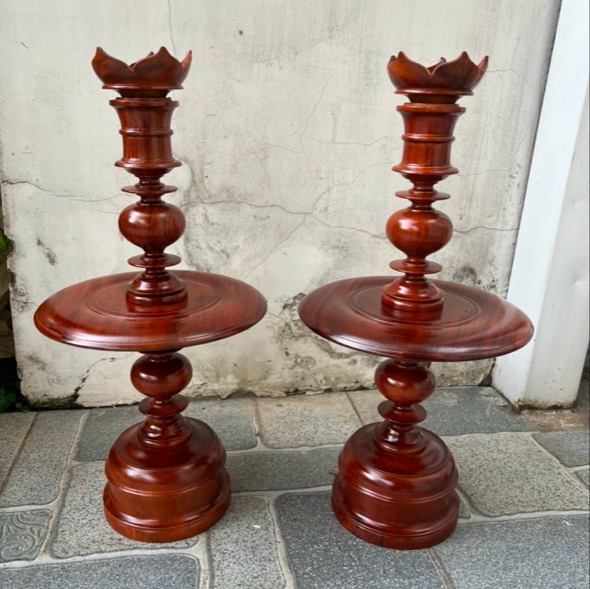 Cặp đèn thờ-Cặp chân đèn nến,đèn cầy gỗ tràm tự nhiên -Nhiều cỡ a1