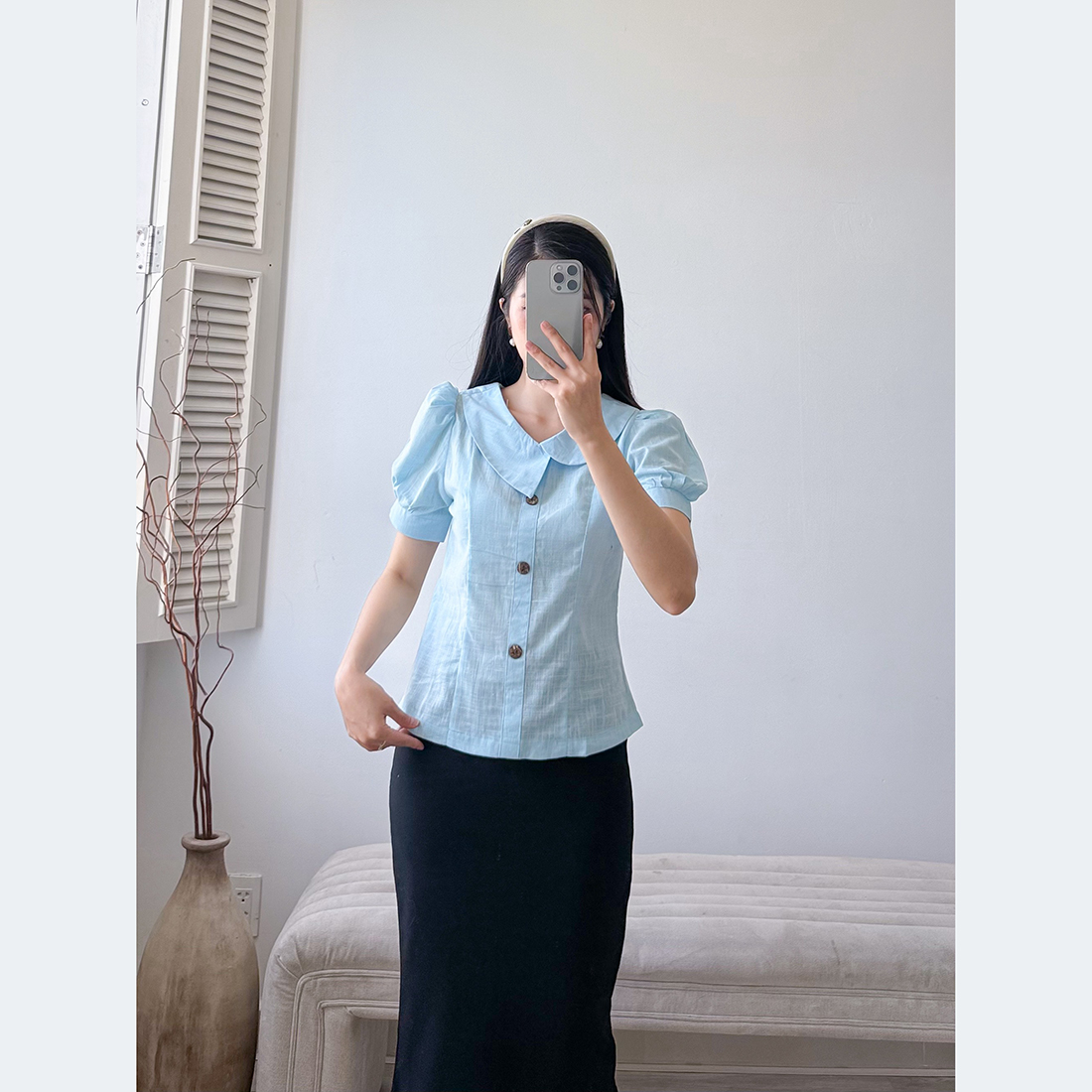 Áo kiểu công sở cổ sen cách điệu thời trang Eden - ASM218