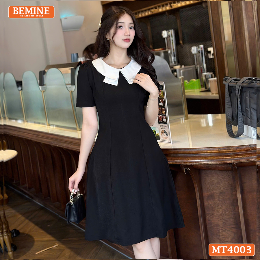 [DUY NHẤT 25-29.10 - VOUCHER 40K][DUY NHẤT 25-29.10 - VOUCHER 40K]Đầm basic đơn giản cổ kiểu 2 lá BEMINE MT4003ĐEN