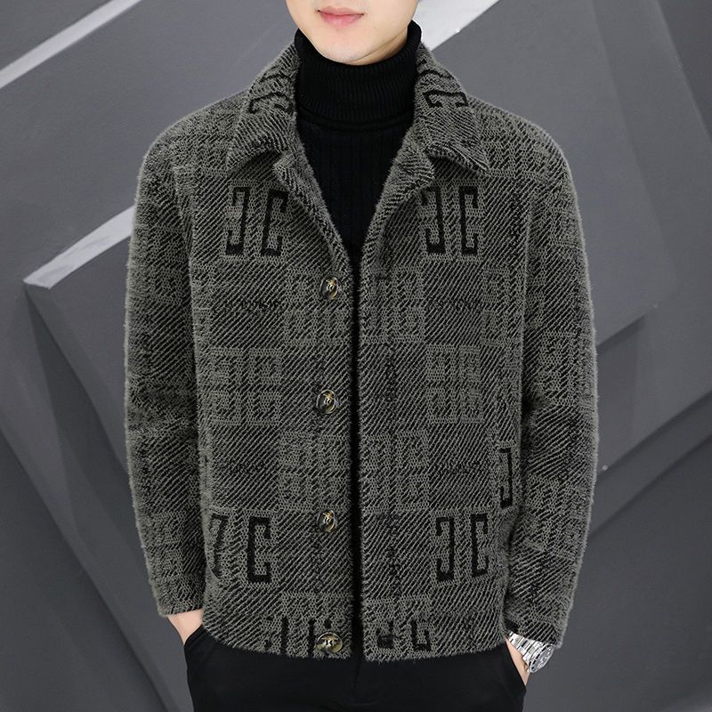 Áo khoác dạ dáng ngắn mùa đông áo khoác dạ dạ dày dặn lót bông giả lông chồn vàng cho nam jacket tôn dáng thanh niên