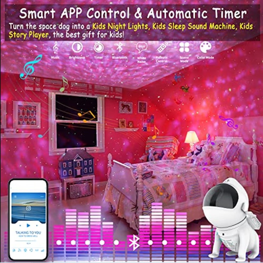 Đèn chiếu sao thiên hà chú chó phi hành gia,đèn space dog bl-tkg06 smatrt music star light, remos, bluetooth,-đèn ngủ chiếu bầu trời đầy sao này có hiệu ứng tinh vân tuyệt đẹp