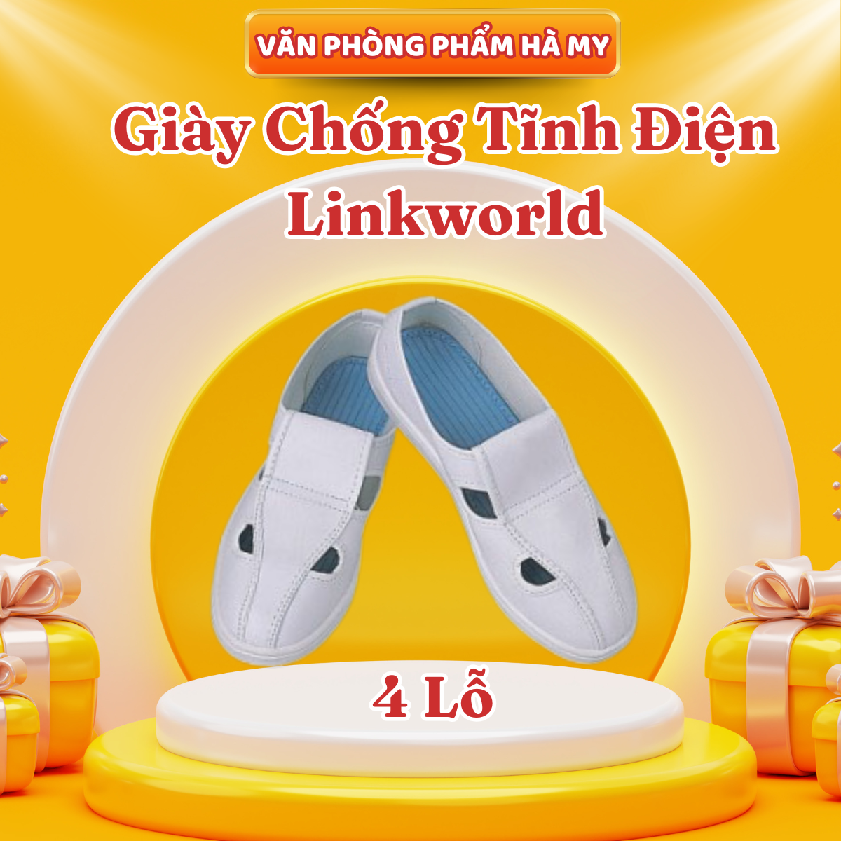 Giày Phòng Sạch Chống Tĩnh Điện Linkworld Mặt Lưới, Liền Mặt, 4 Lỗ
