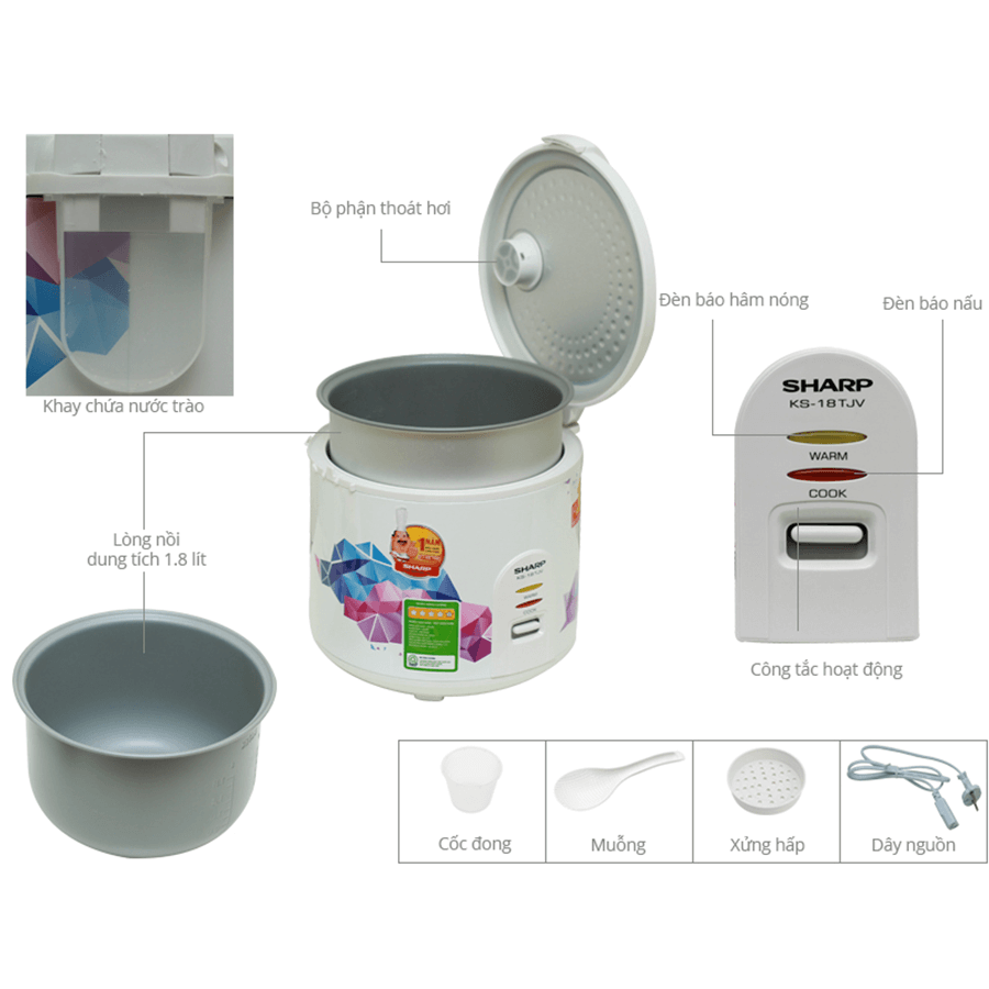 Nồi cơm điện cơ 1,8L Sharp KS-18TJV