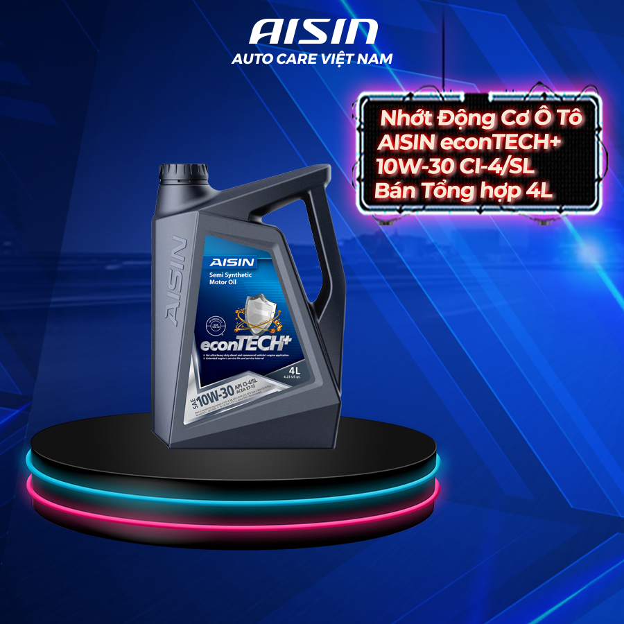 Nhớt tổng hợp 10W30 ô tô máy dầu AISIN tiết kiệm nguyên liệu econtech 4L