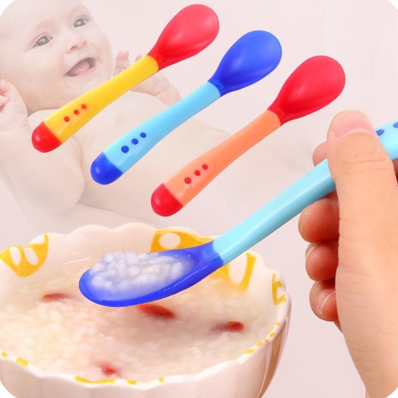 Thìa ăn dặm silicon báo nóng cho bé {Thìa báo nóng cho bé} {Thìa ăn dặm cho bé}