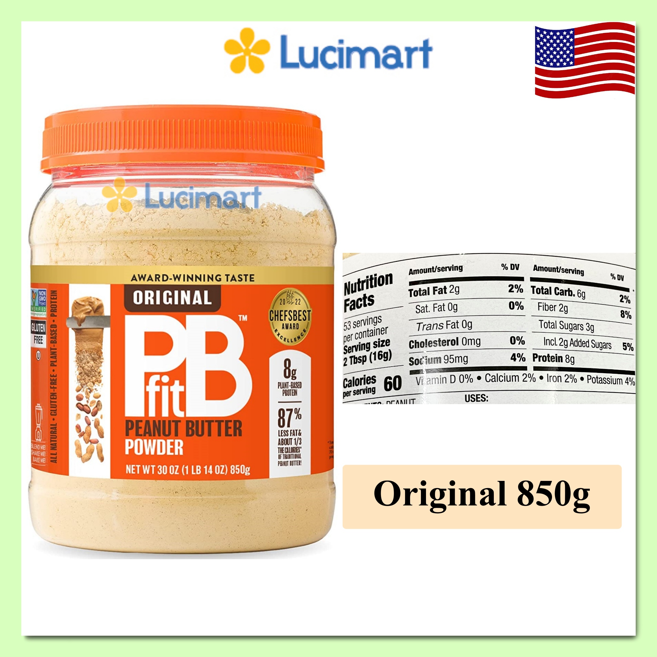 Bột bơ đậu phộng PBfit Peanut Butter Powder các loại [Hàng Mỹ hạn dùng 2025]