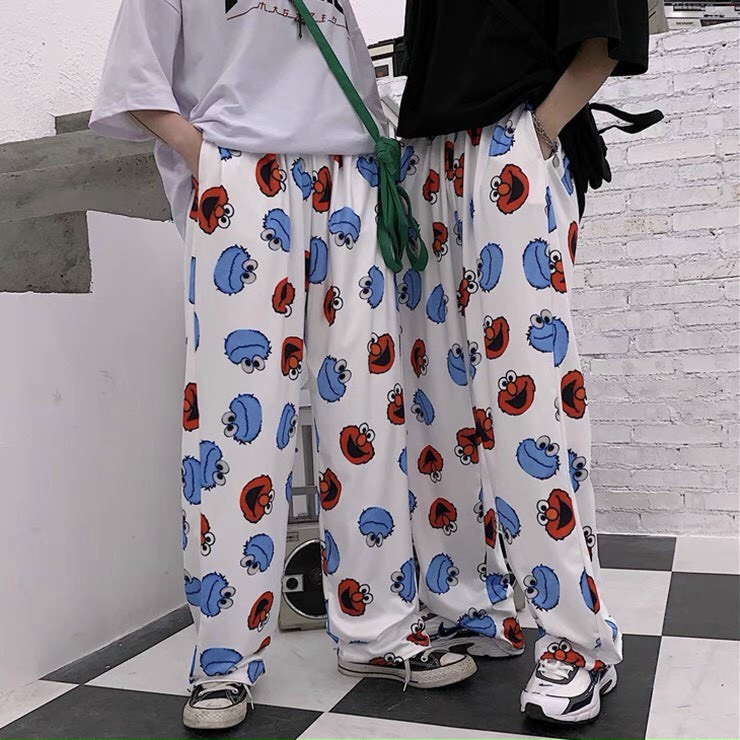 QUẦN ỐNG RỘNG LOANG MÀU IN STICKER HOẠT HÌNH SIÊU ĐẸP