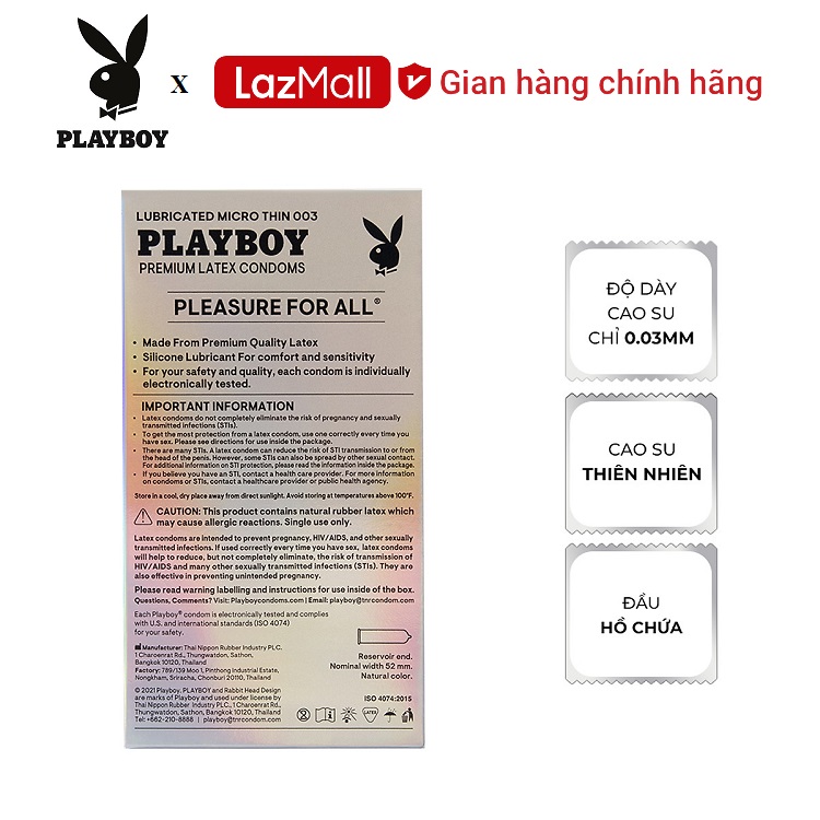 [ Playboy ] Bộ 2 Hộp Bao cao su Playboy 003 MICRO-THIN 12 bao - Siêu Mỏng